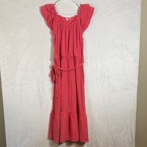 Pink Cotton Gauze Ruffled Maxi Dress Medium